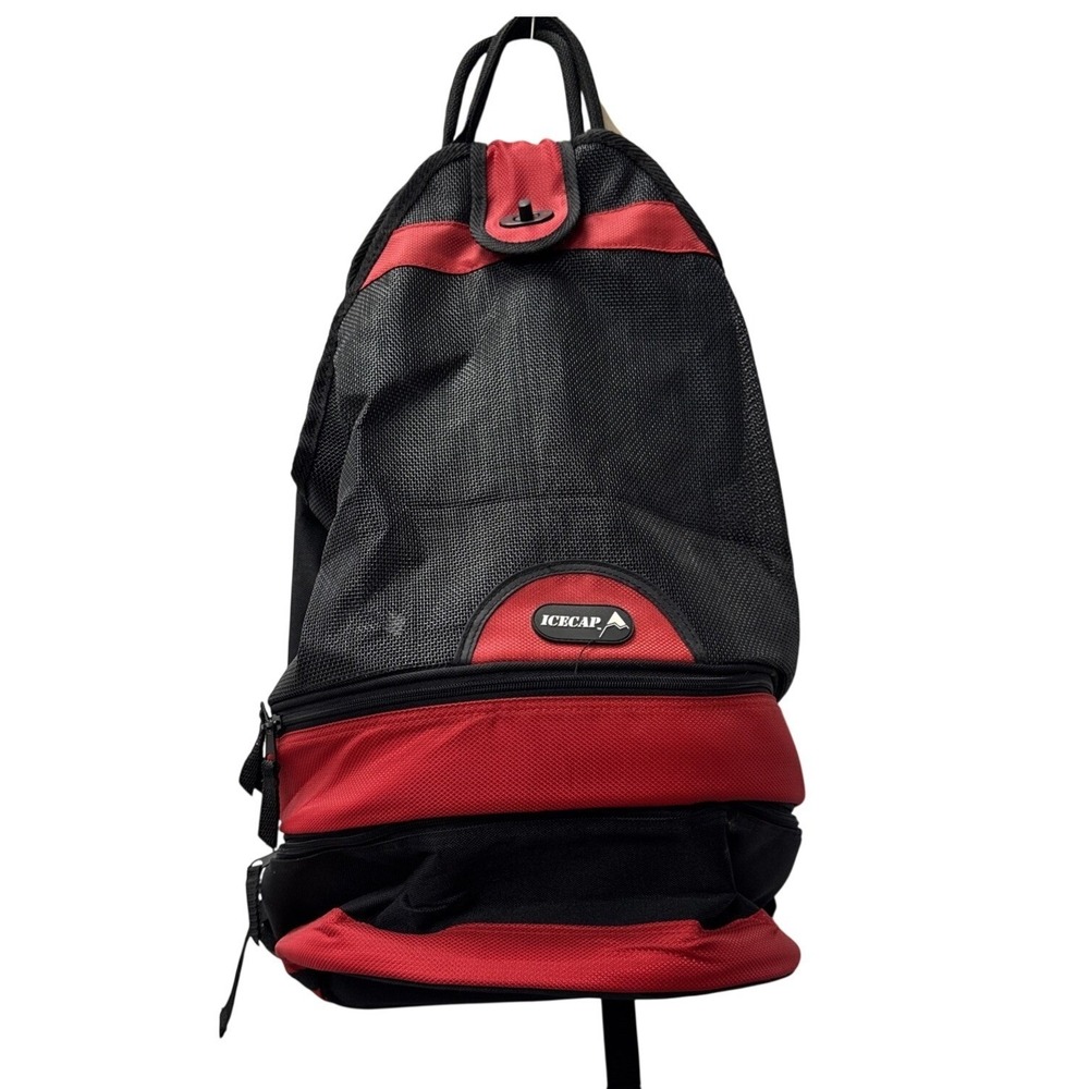 ICECAP Black Red Mesh Insulated Cooler Backpack Lunch Bag Travel Beach Camping‎